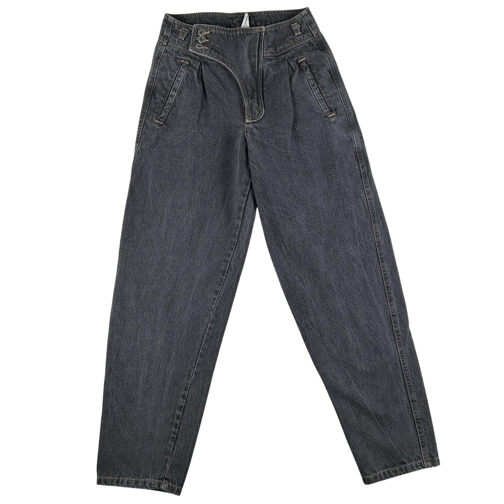 Vintage High Rise Tapered Jeans Womens 29x34 Gray Pleated Front 80s 1/2 Flap USA